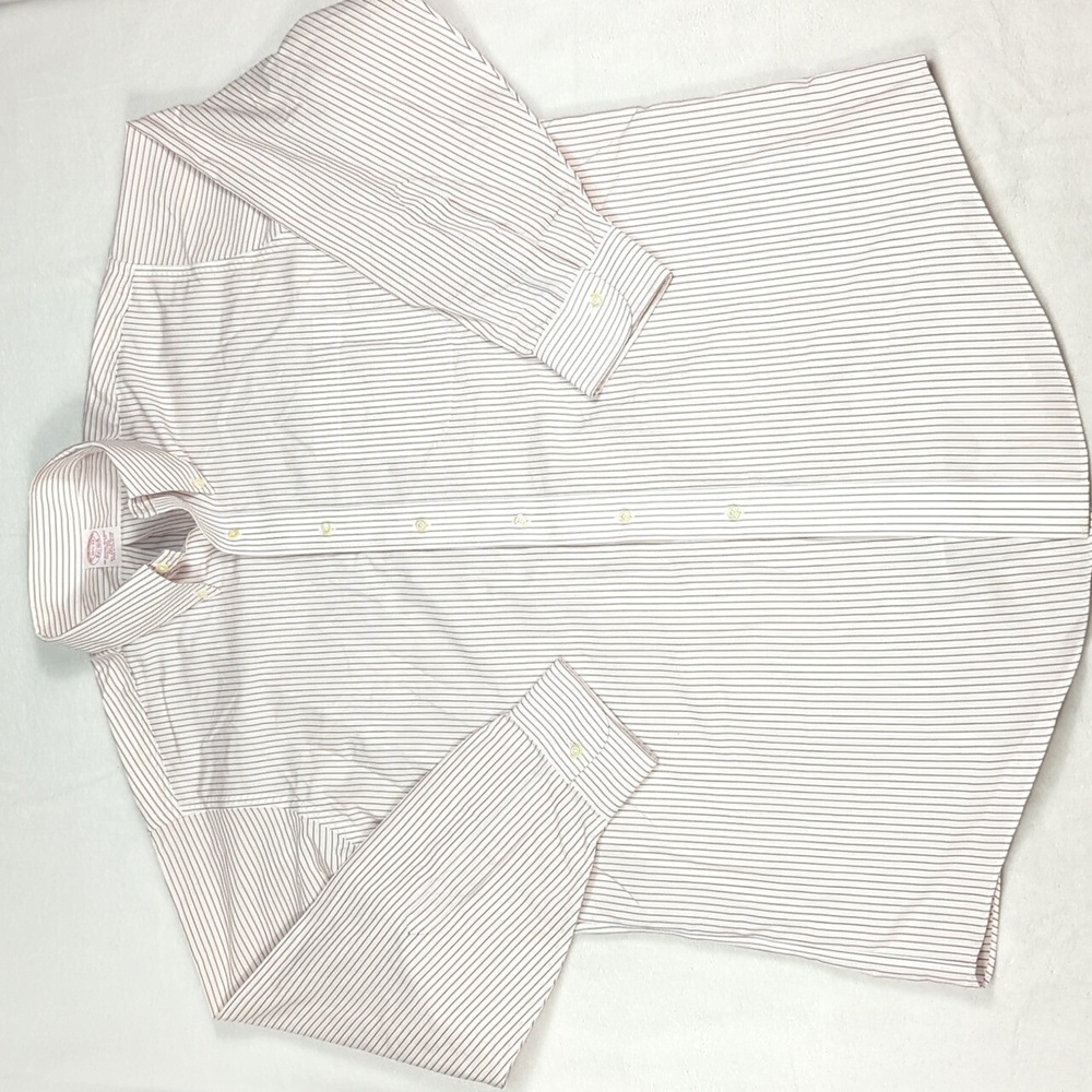 Brooks Brothers Traditional Fit Red White Long Sleeve Button-down Mens Neck 16 - Picture 2 of 4
